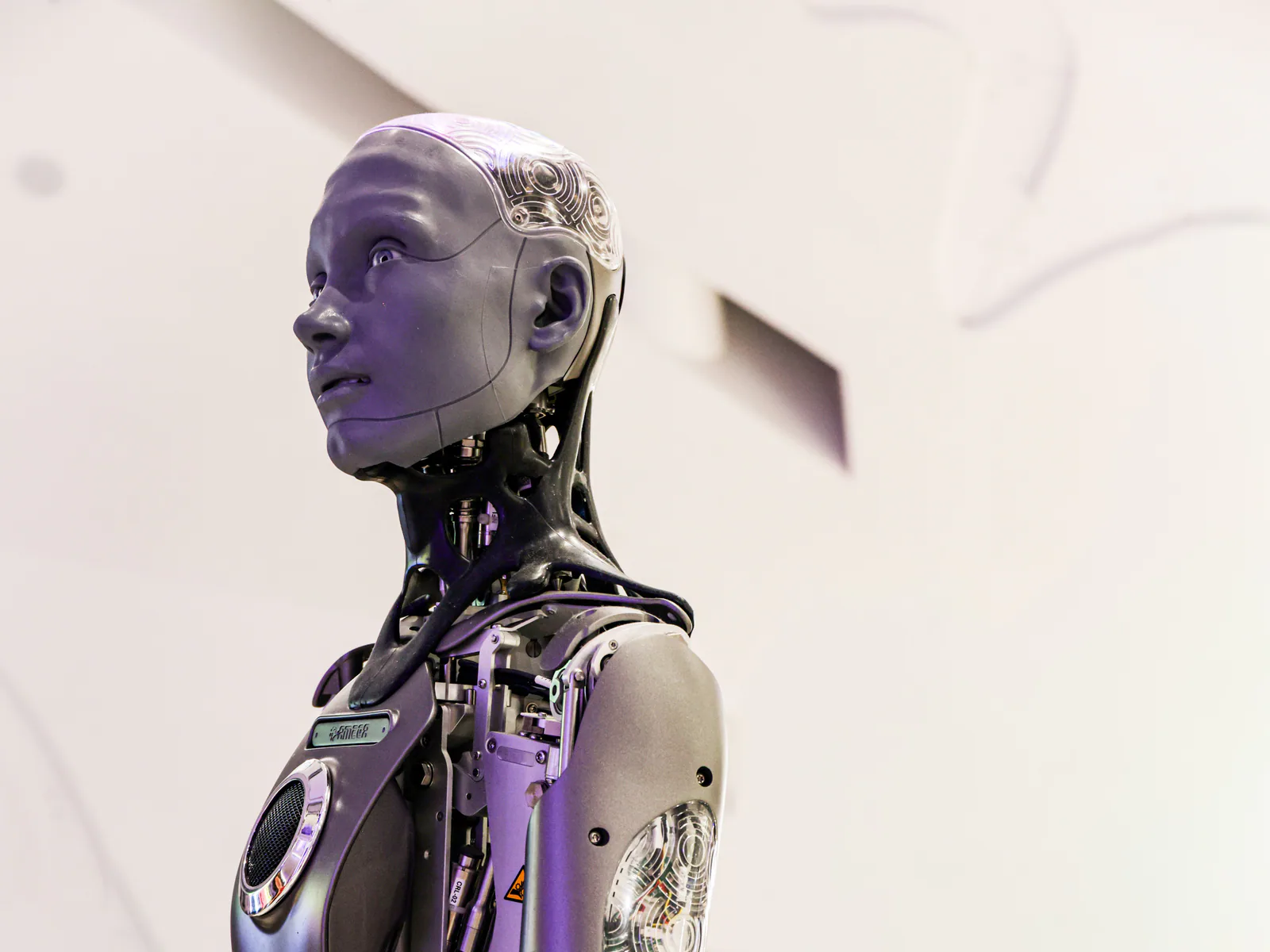Humanoid robot displayed at a technology exhibition