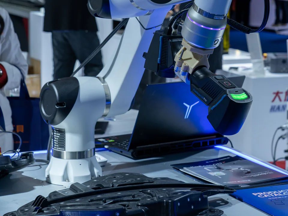 Industrial robot and product technology displayed at a trade event in China