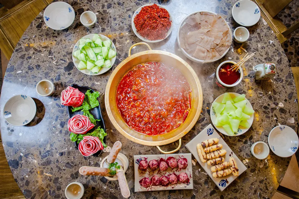 Chinese hot pot dinner shared at a local restaurant